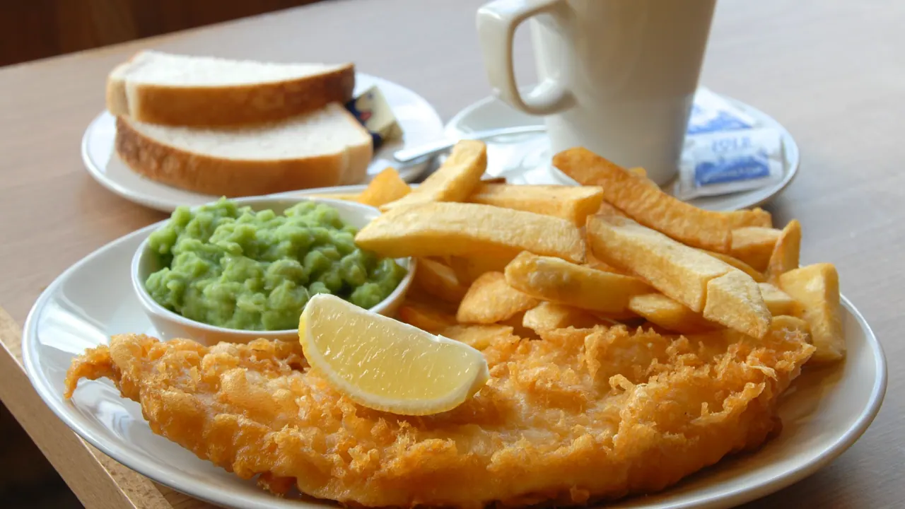 Fish and chips served at the Bay Horse Inn